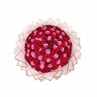 Overhead view of rose bouquet