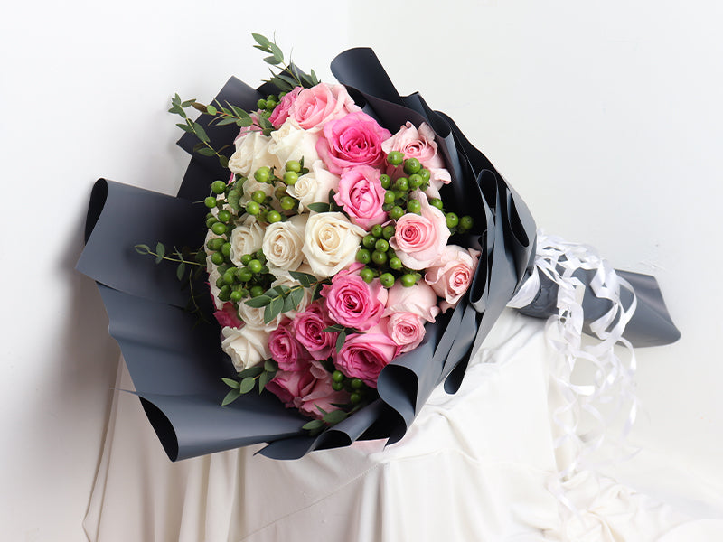 Pink White Green Hand Bouquet