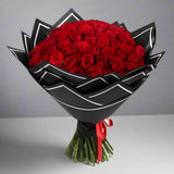 Grand 100 Red Rose Bouquet - Elegant Black Wrapping