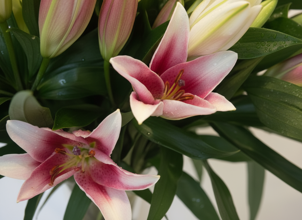 Pink and white lily close-up detail