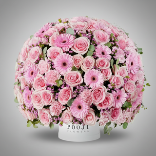 Pink Flower Dome with Pooji Flowers Branding