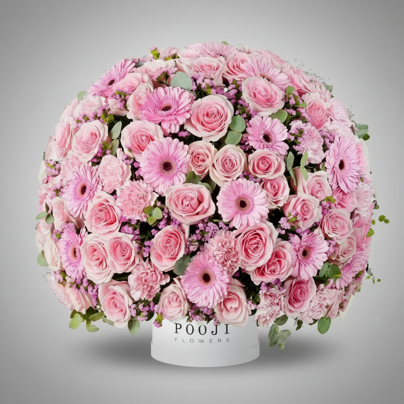 Pink Flower Dome with Pooji Flowers Branding