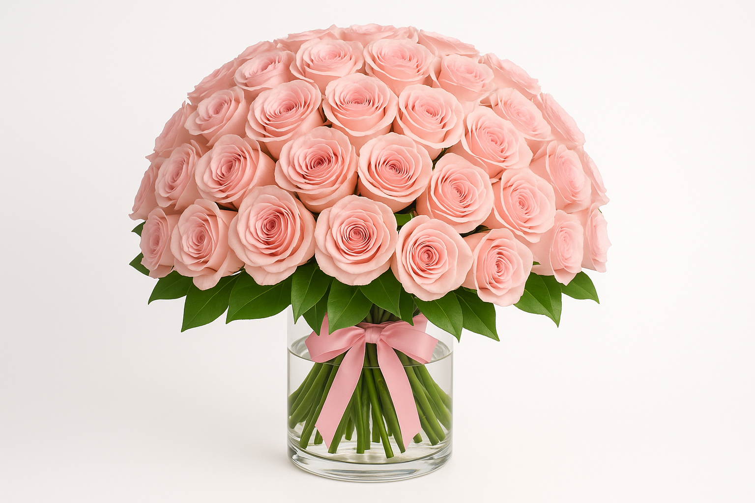 Pink Rose Arrangement in Glass Vase