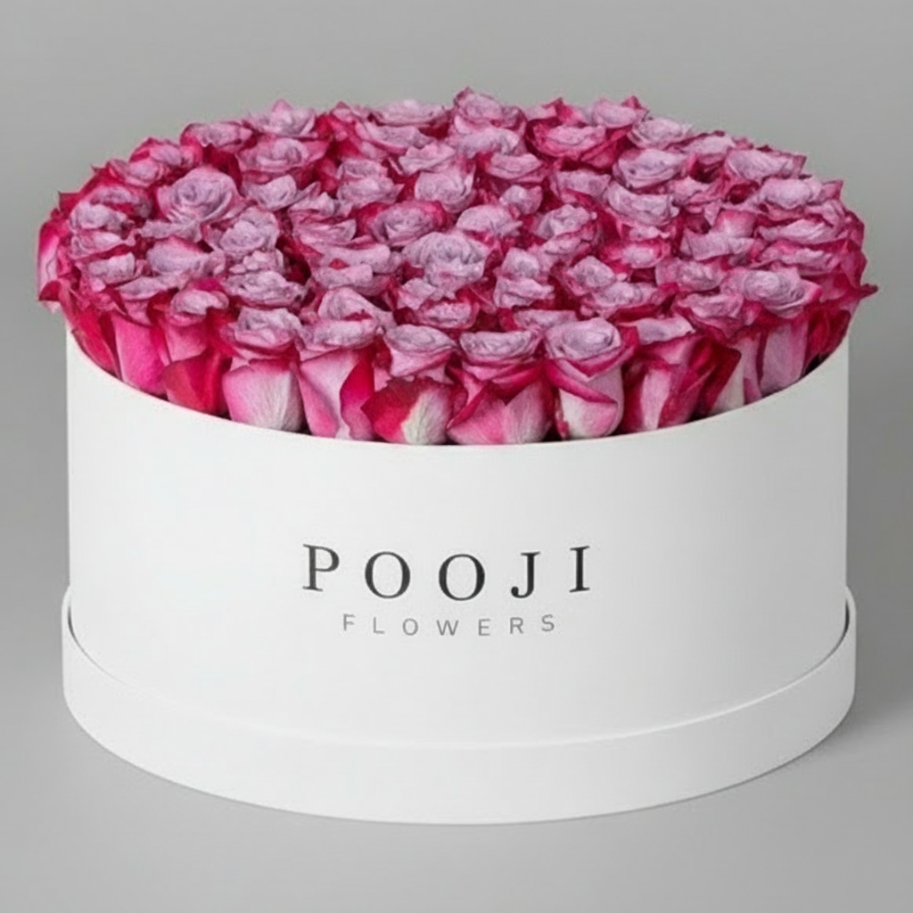 Purple Pink Roses in Pooji Flowers Box