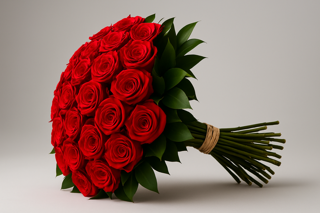 Red rose bouquet side view