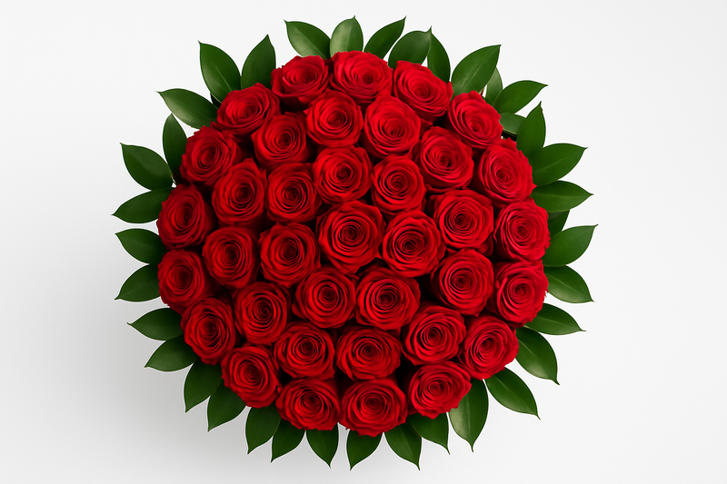 Red rose bouquet top view