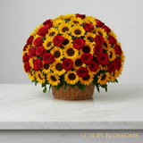 Side angle – Classic Basket Sunflowers & Roses