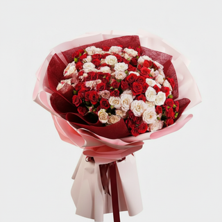 Side angle – Red & Pink Spray Roses