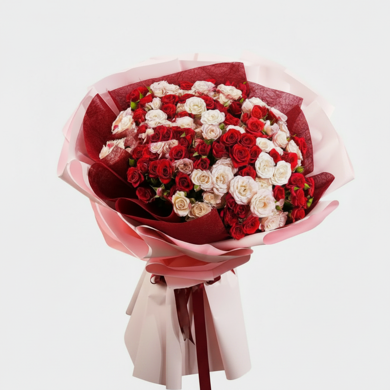 Side angle – Red & Pink Spray Roses