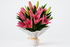 Side angle view of lily bouquet