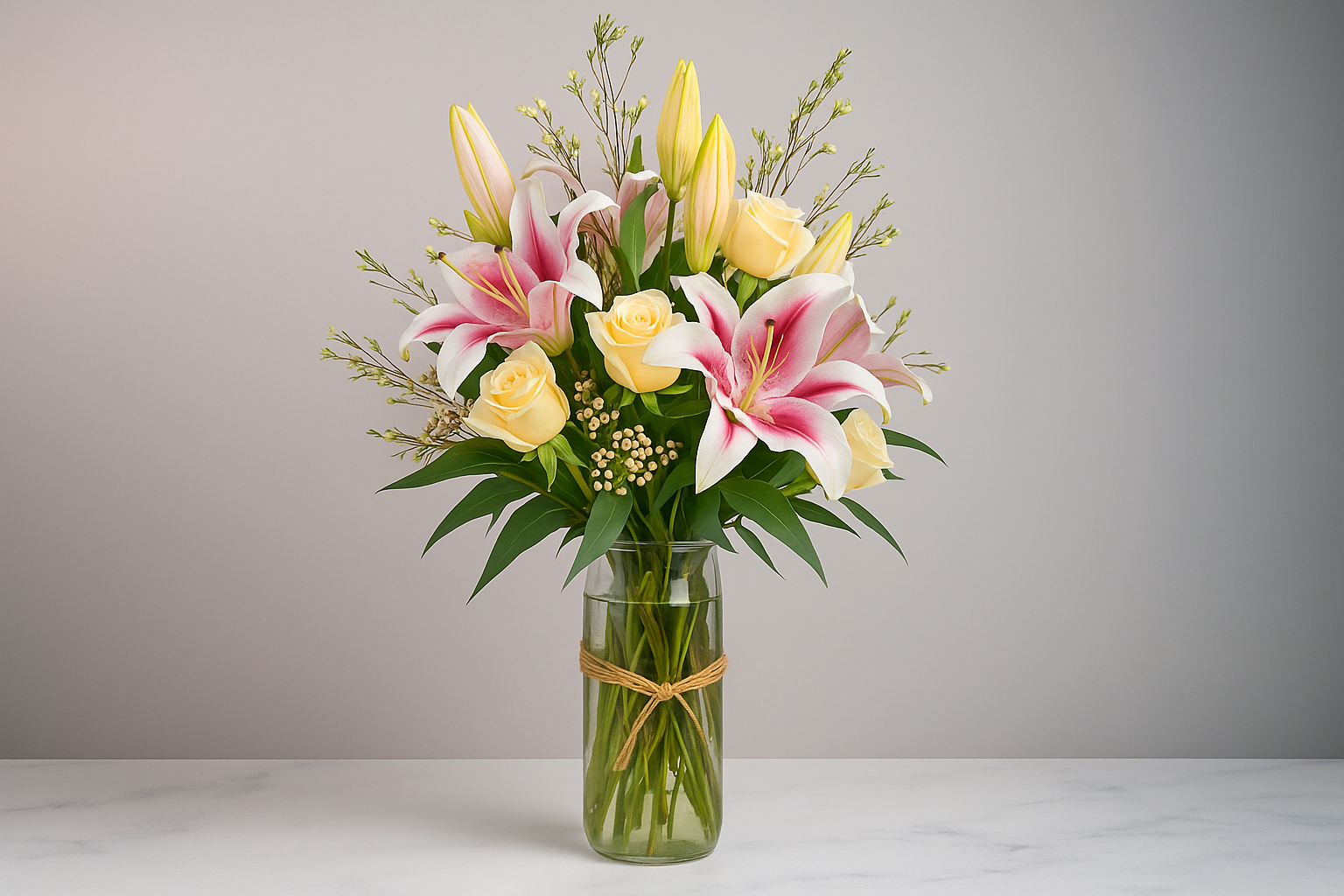 Side view of flower arrangement