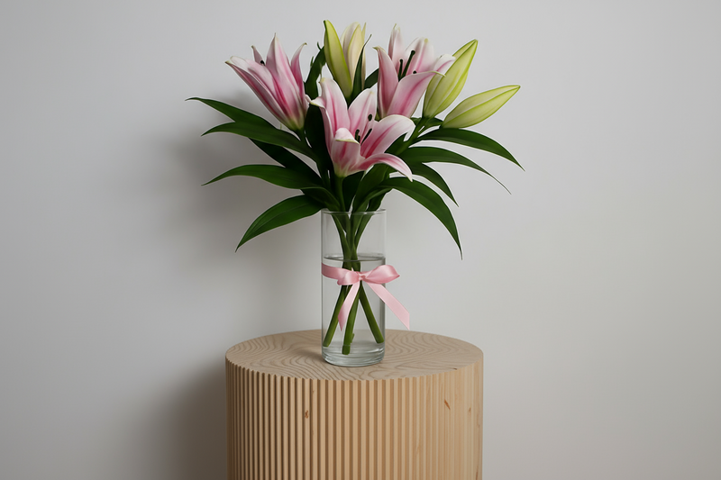 Side view of lily arrangement