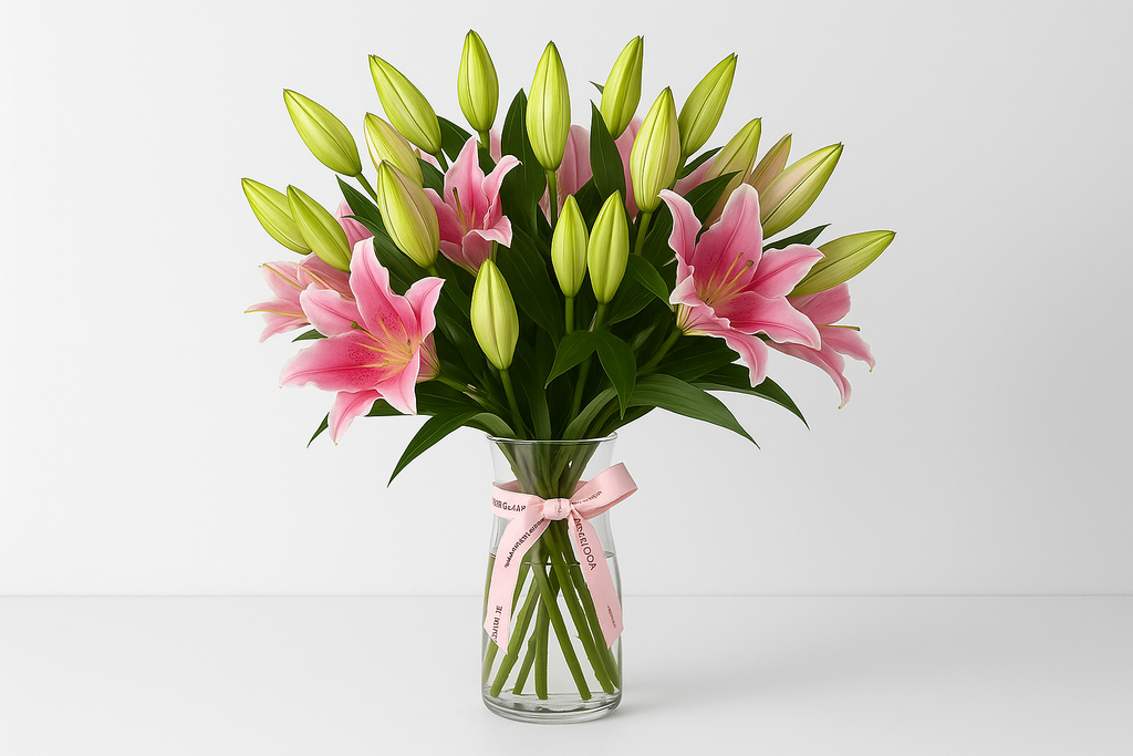 Side view of Stargazer lily bouquet