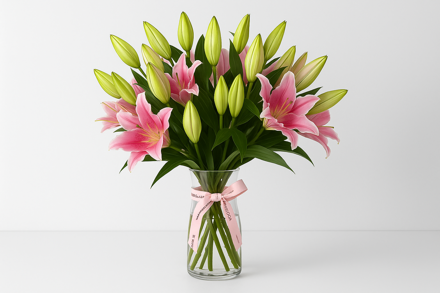 Side view of Stargazer lily bouquet