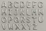Silver helium balloons in the shape of letters A through Z