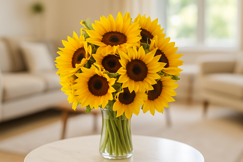 Sunflower Bouquet with Living Room Background