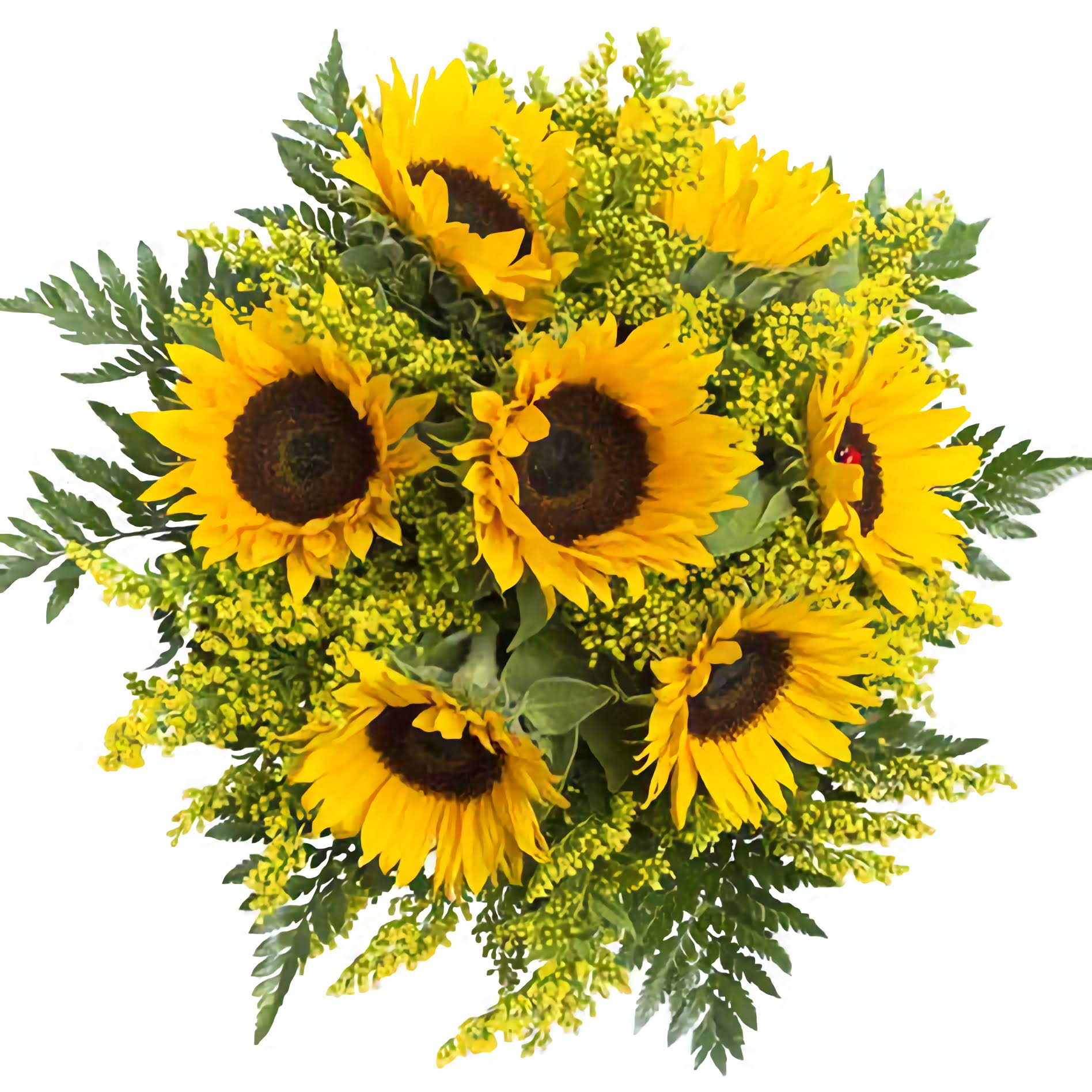 Vibrant Sunflower Hand Bouquet featuring fresh sunflowers and green foliage for a cheerful gift