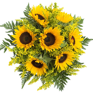 Vibrant Sunflower Hand Bouquet featuring fresh sunflowers and green foliage for a cheerful gift