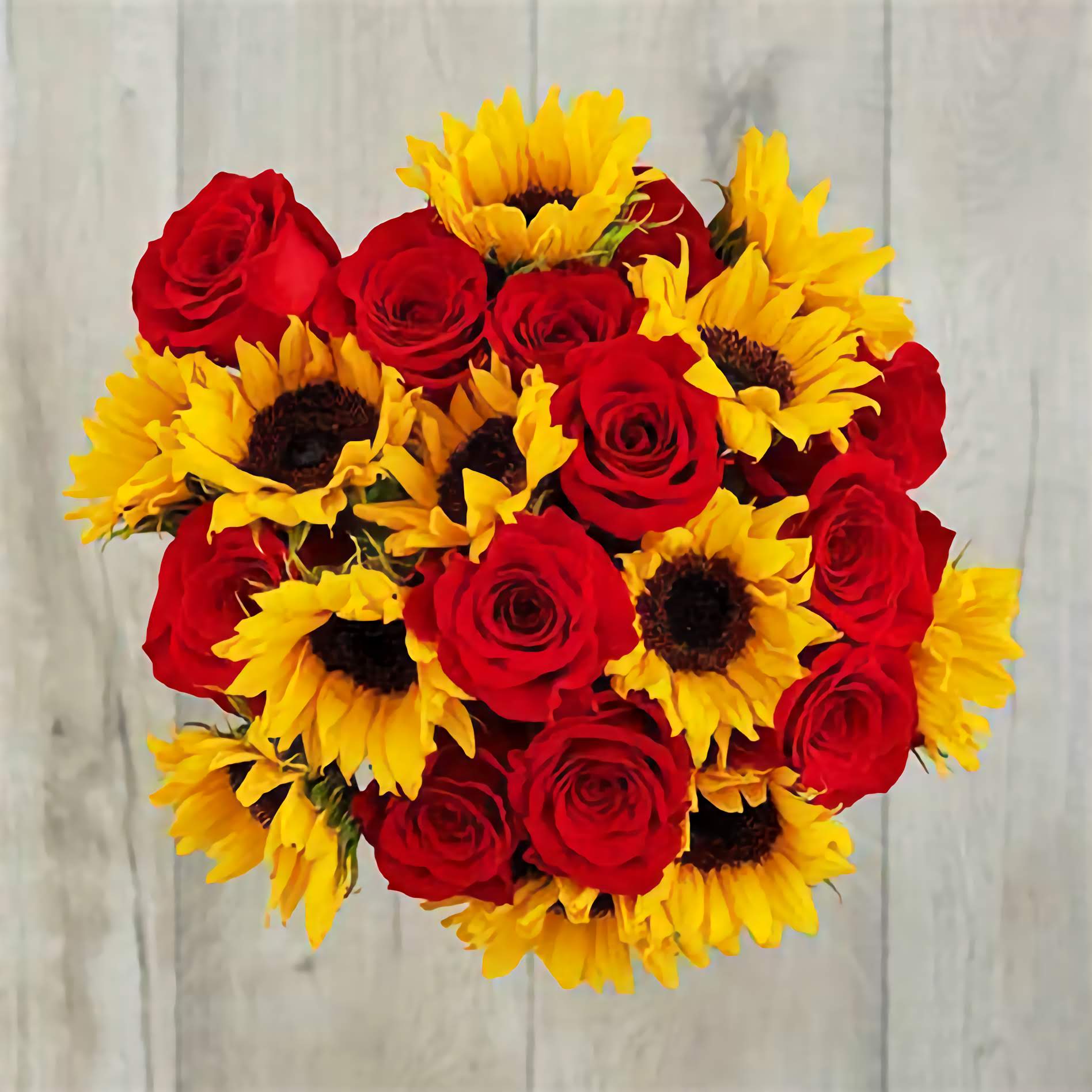 Vibrant Sunflowers and Roses Hand Bouquet with Fresh Greenery for Special Occasions