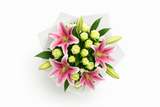 Three different angles of the flower bouquet