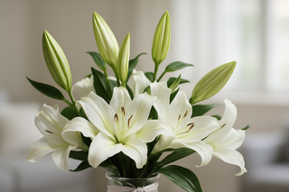 White lily and green bud close-up