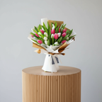 White Pink Tulips Bouquet Side View - 20 Fresh Flowers