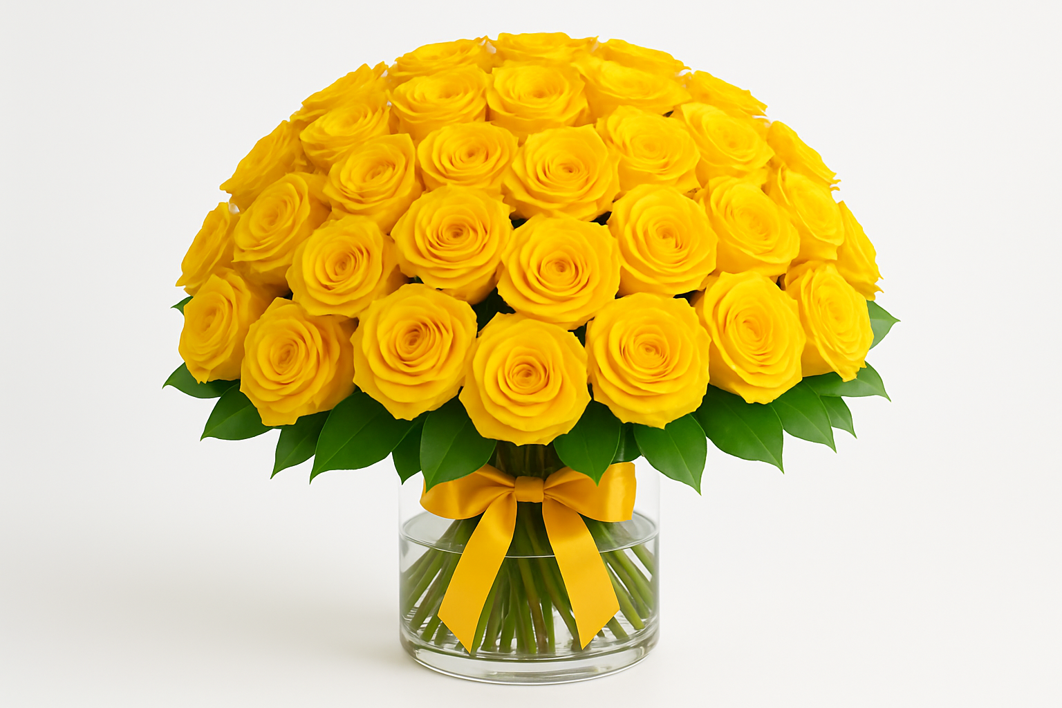 Yellow Rose Arrangement in Glass Vase
